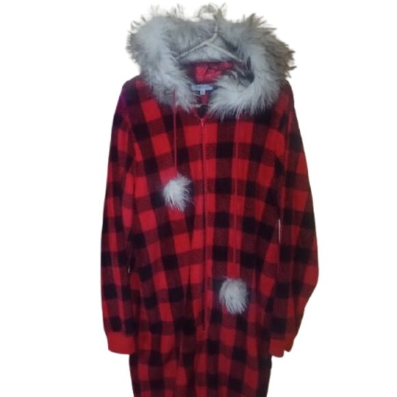 ULTRA SOFT Red Plaid Checked Hooded Pajama PJ Onesie Size 1X - Picture 3 of 4
